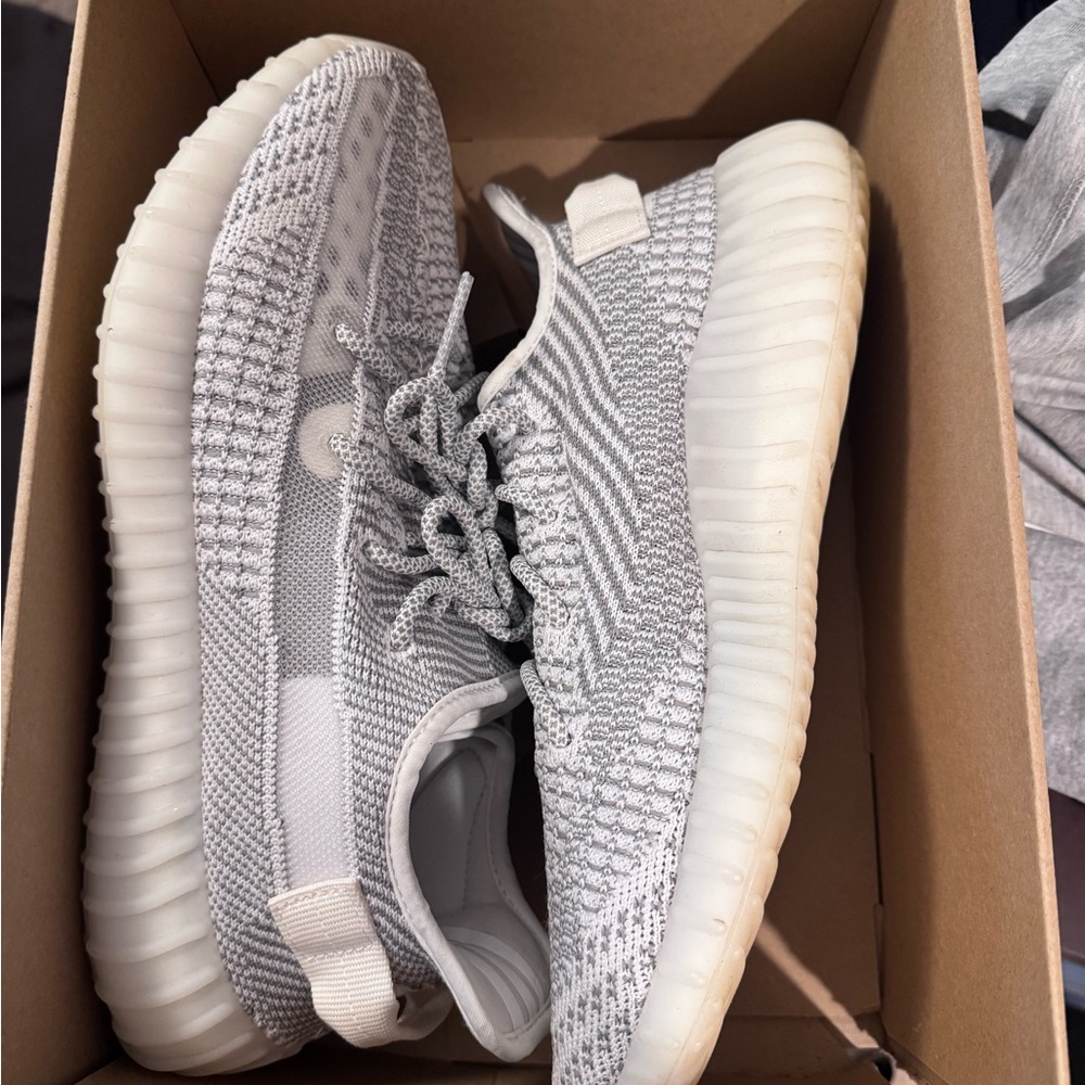 Yeezy Gray and White Knit Sneakers